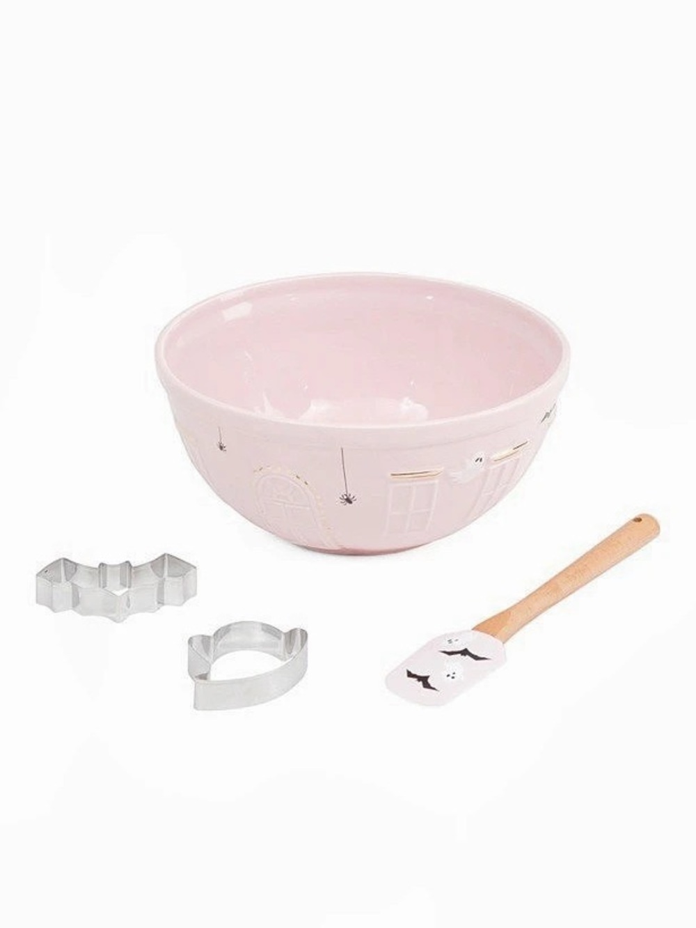 Pink Halloween Baking Bowl Set Cookie Cutters Spatula New